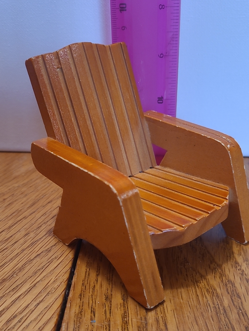 Gently Used 1:12 Miniature Wood Muskoka Chair with Varnished Wood finish.